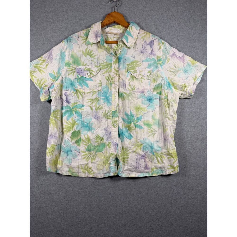 Alfred Dunner Women's 20W Floral Button Front Short Sleeve Blouse Shirt 0724